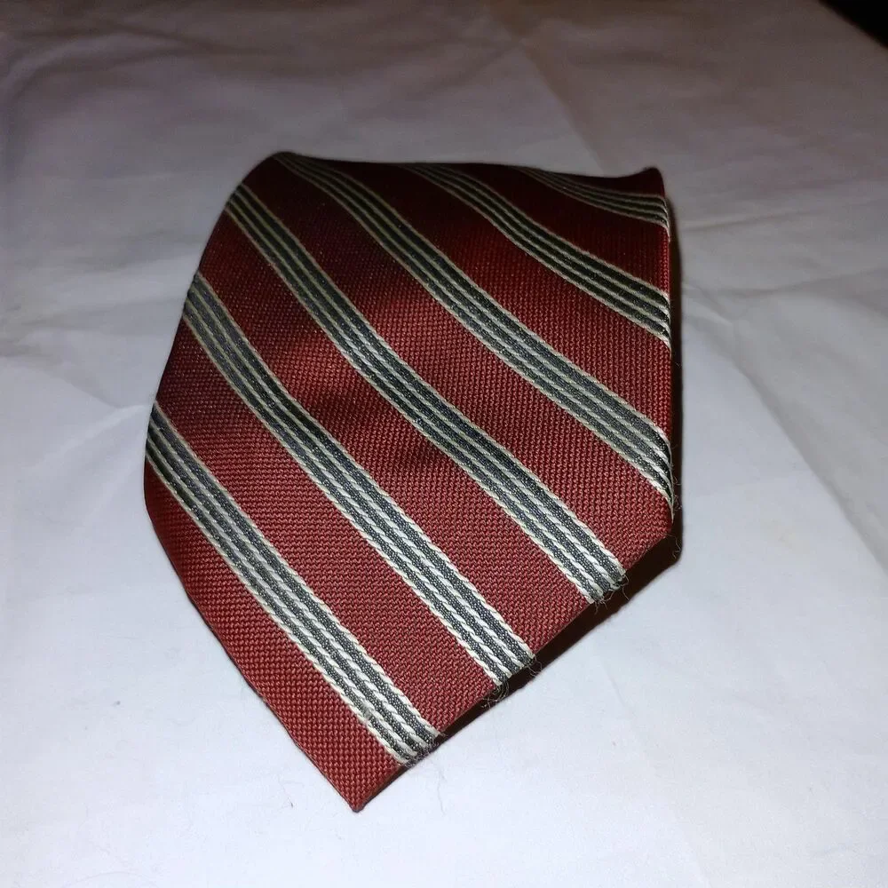 La Corne D'or Paris Tie Mens One Size Red Striped Woven Necktie Classic Pattern